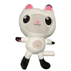White & Black Cat Plush Toy With Pink Paw Details Soft Stuffed Animal For Kids O